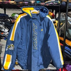 Vintage 90s Starter Navy Midshipmen Puffer Hooded Jacket Size Large